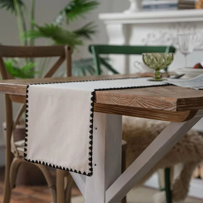 Bluejw Hotselling Cotton and Linen Fabric Embroidered Heat Insulation Tablerunner for Home and Hotel - Image 1